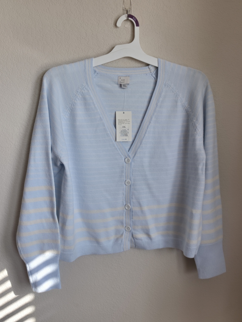 a new day Pale Blue & Cream Striped V-Neck Cardigan NWT XXL